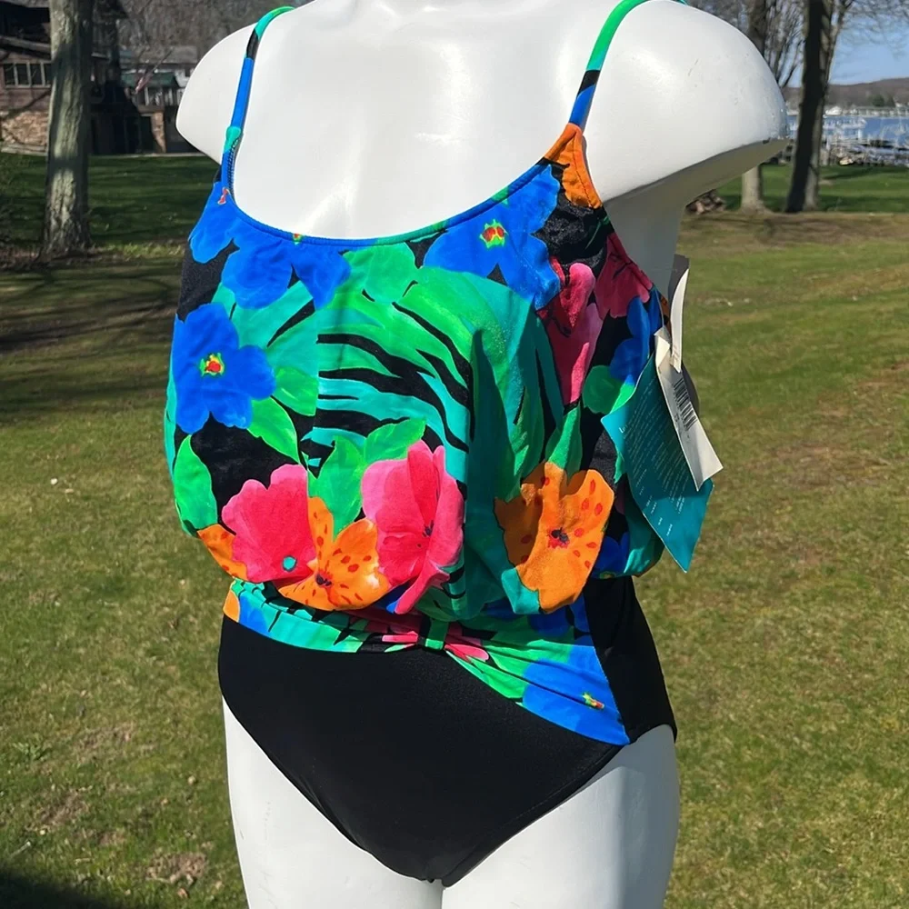 NWT vintage Sandcastle Swim Fit System tropical swimsuit 12 - Picture 3 of 11